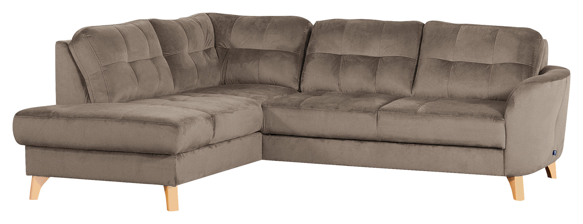 ECKSOFA Beige Samt Bettkasten, Schlaffunktion  - Beige/Buchefarben, Design, Holz/Textil (190/236cm) - Livetastic