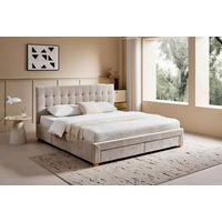 POLSTERBETT 140/200 cm, inkl. gepolstertes Kopfteil, Lattenrost, Bettschubladen,  in Beige  - Beige/Naturfarben, Design, Holz/Textil (140/200cm) - Boxxx