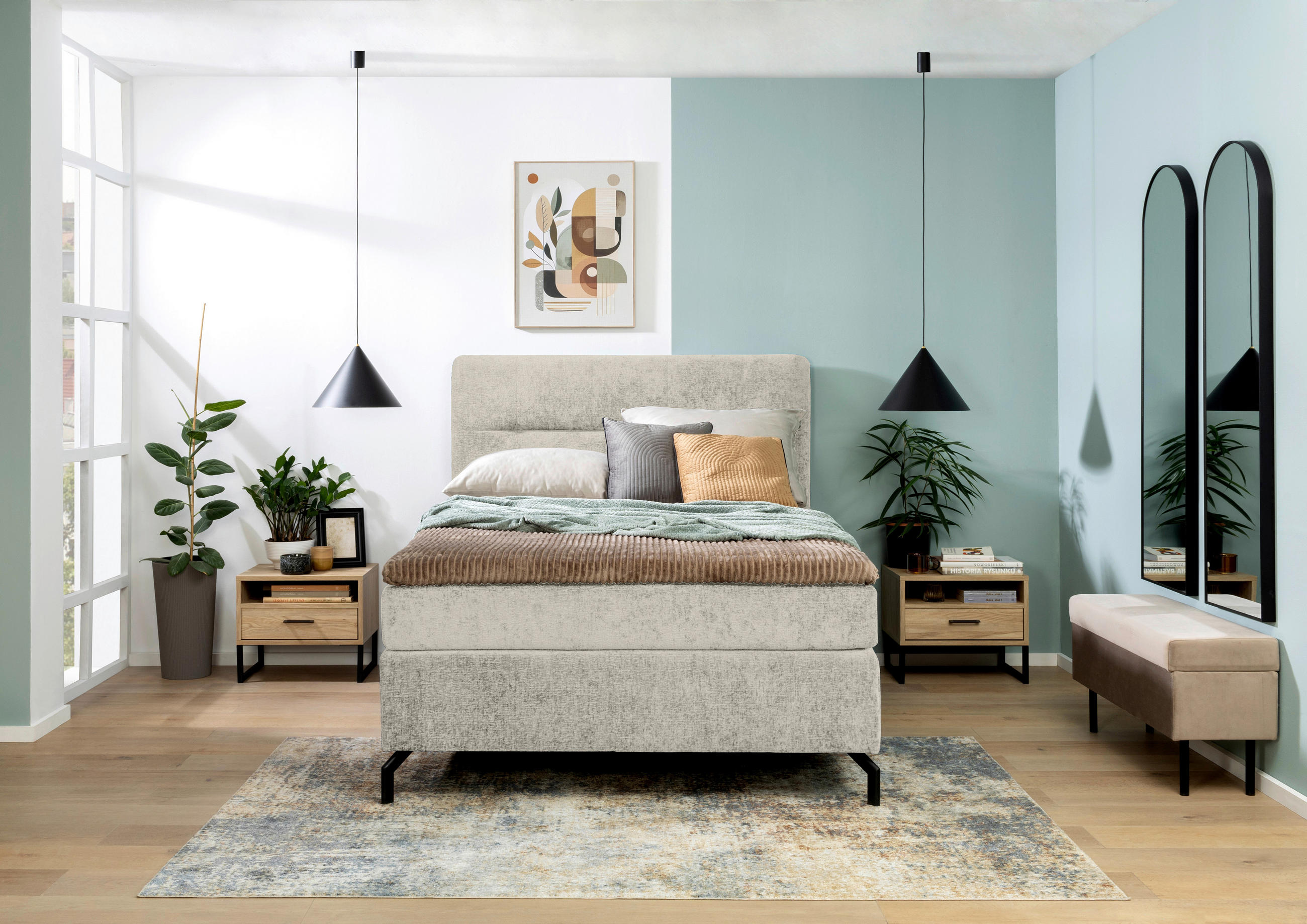 Thumbnail - Esposa Boxspringbett, Beige, Textil, H2, Höhe ca. 17 cm, 140x200 cm, Stoffauswahl, Topper durchgehend, Matratze in versc...