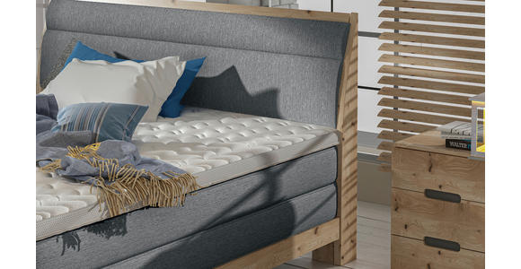 BOXSPRINGBETT 140/200 cm,  in Dunkelgrau, gepolstertes Kopfteil, Topper, Matratzen, H3 + H3 = fest  - Eichefarben/Dunkelgrau, Natur, Holz/Textil (140/200cm) - Valnatura