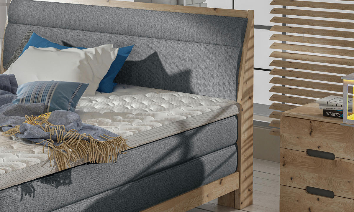 BOXSPRINGBETT 160/200 cm,  in Dunkelgrau, gepolstertes Kopfteil, Topper, Matratzen, H3 + H3 = fest  - Eichefarben/Dunkelgrau, Natur, Holz/Textil (160/200cm) - Valnatura