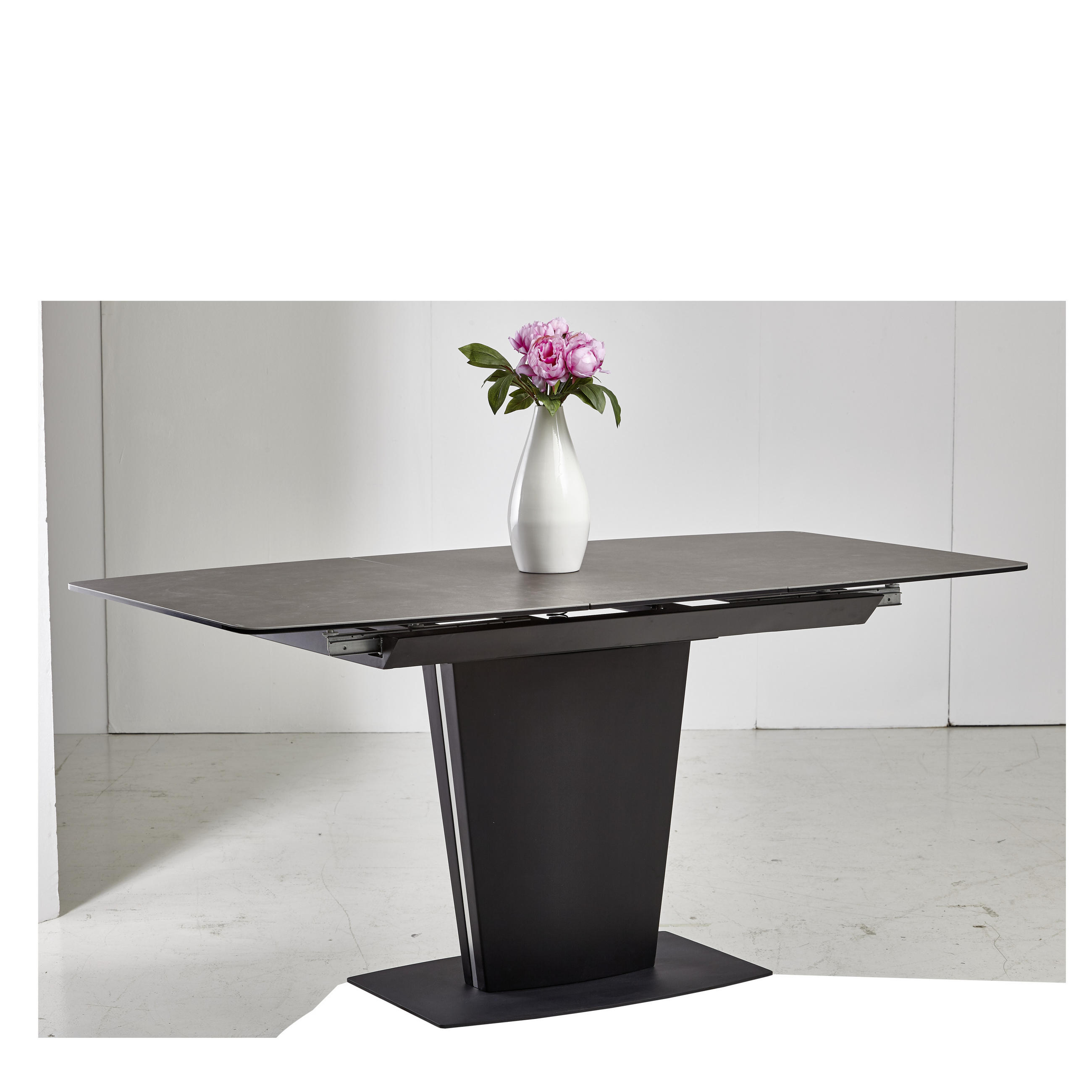 MATBORD i metall, glas, keramik, trämaterial 120-160/85/76 cm   - svart/grå, Modern, metall/trämaterial (120-160/85/76cm) - Novel