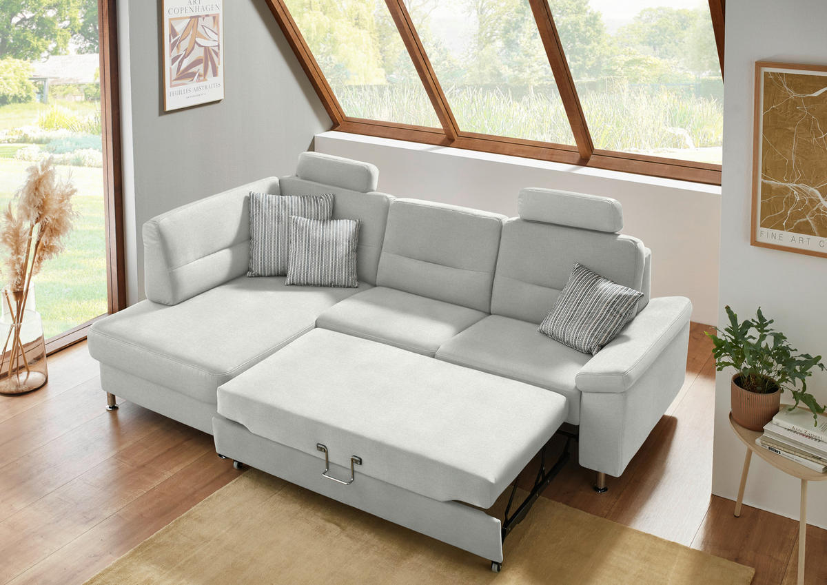 ECKSOFA Flachgewebe Silberfarben  - Silberfarben/Alufarben, Konventionell, Textil/Metall (160/244cm) - Beldomo Comfort