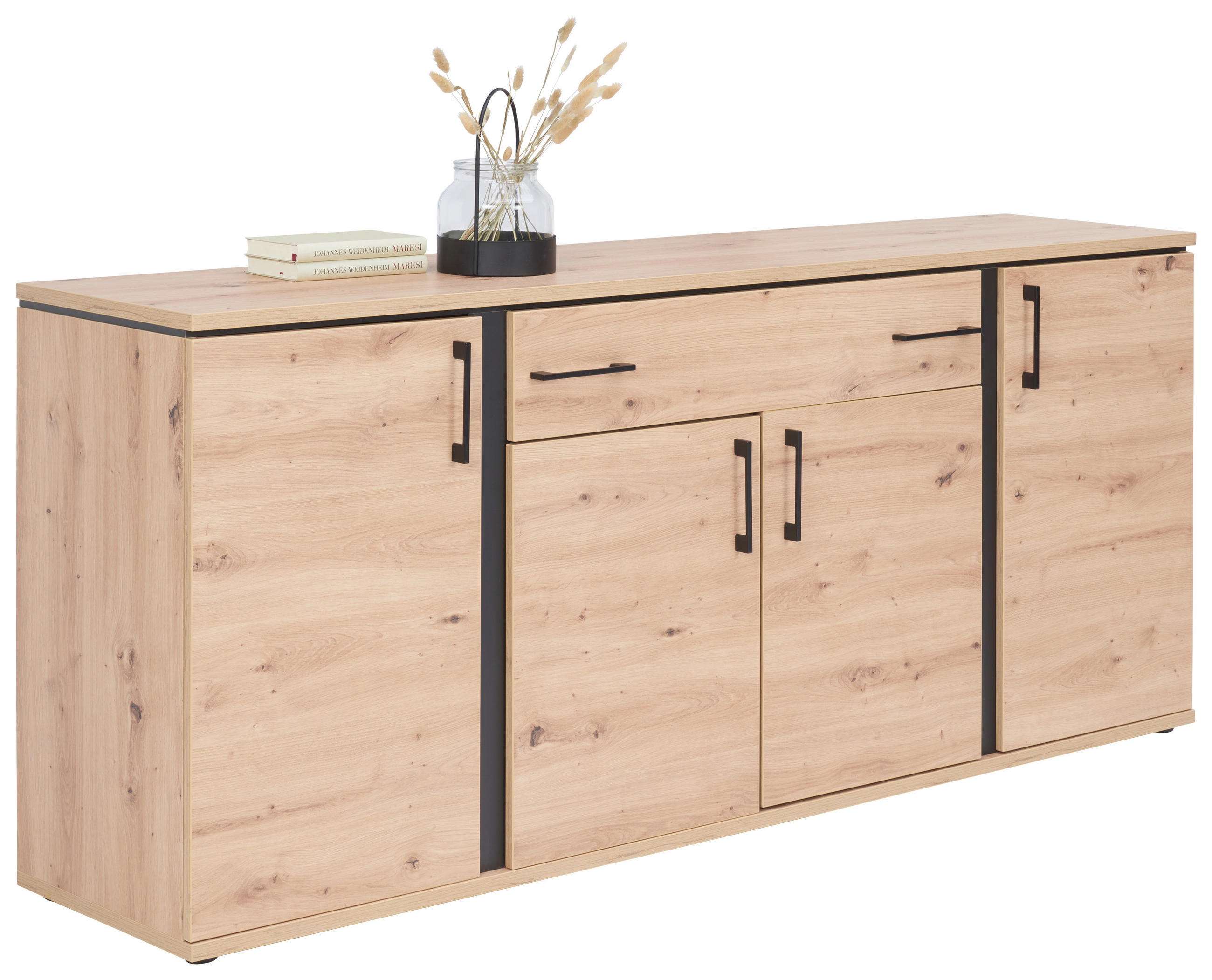 Sideboard Mit Softclose B: 190 cm Nature, Eiche Dekor/Schwarz