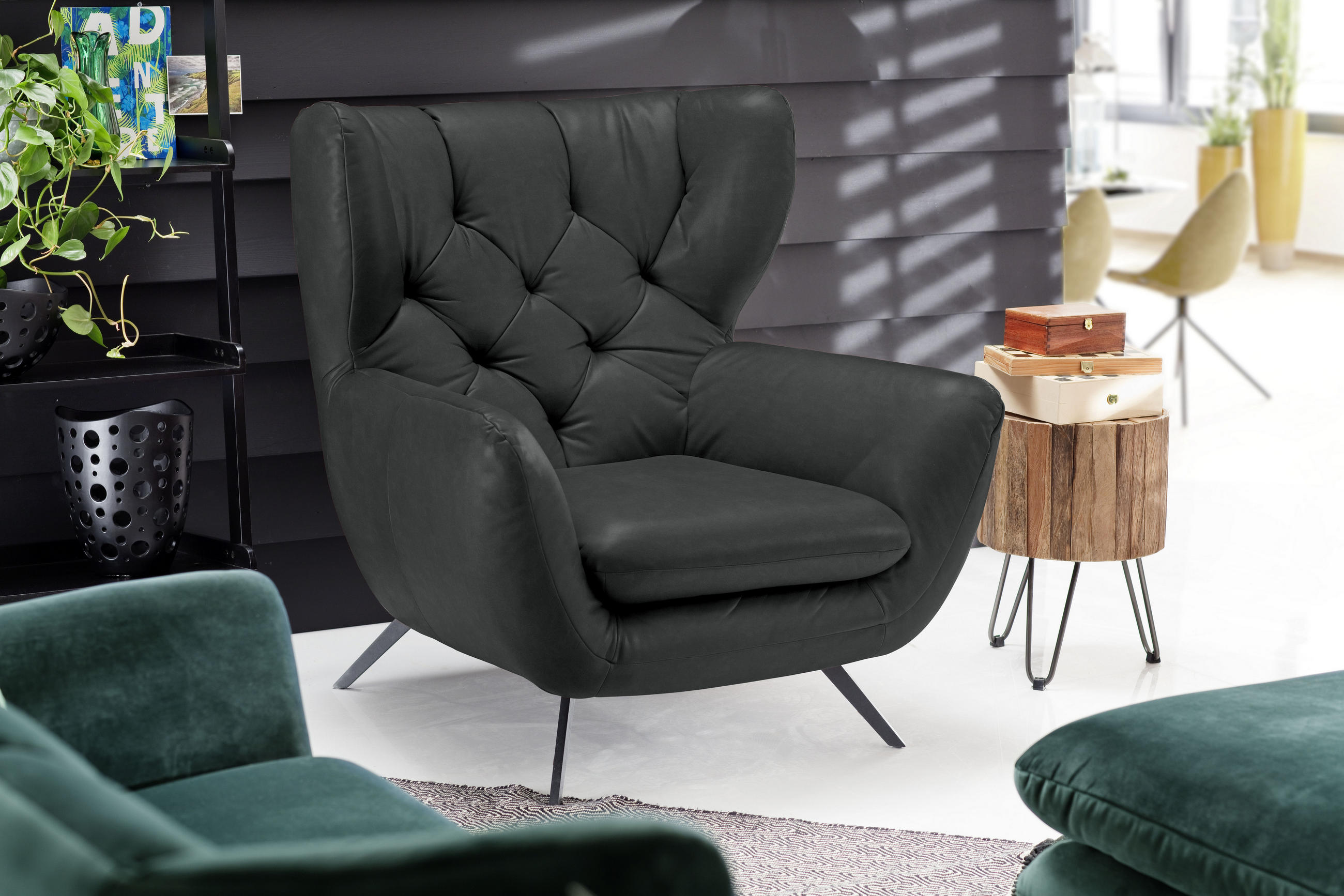 CHESTERFIELD-SESSEL in Mikrofaser Dunkelgrau  - Dunkelgrau/Schwarz, Design, Textil/Metall (100/106/95cm) - Pure Home Lifestyle