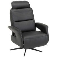 RELAXFÅTÖLJ i läder, metall, trä svart  - svart, Klassisk, metall/läder (75/107/88cm) - Welnova