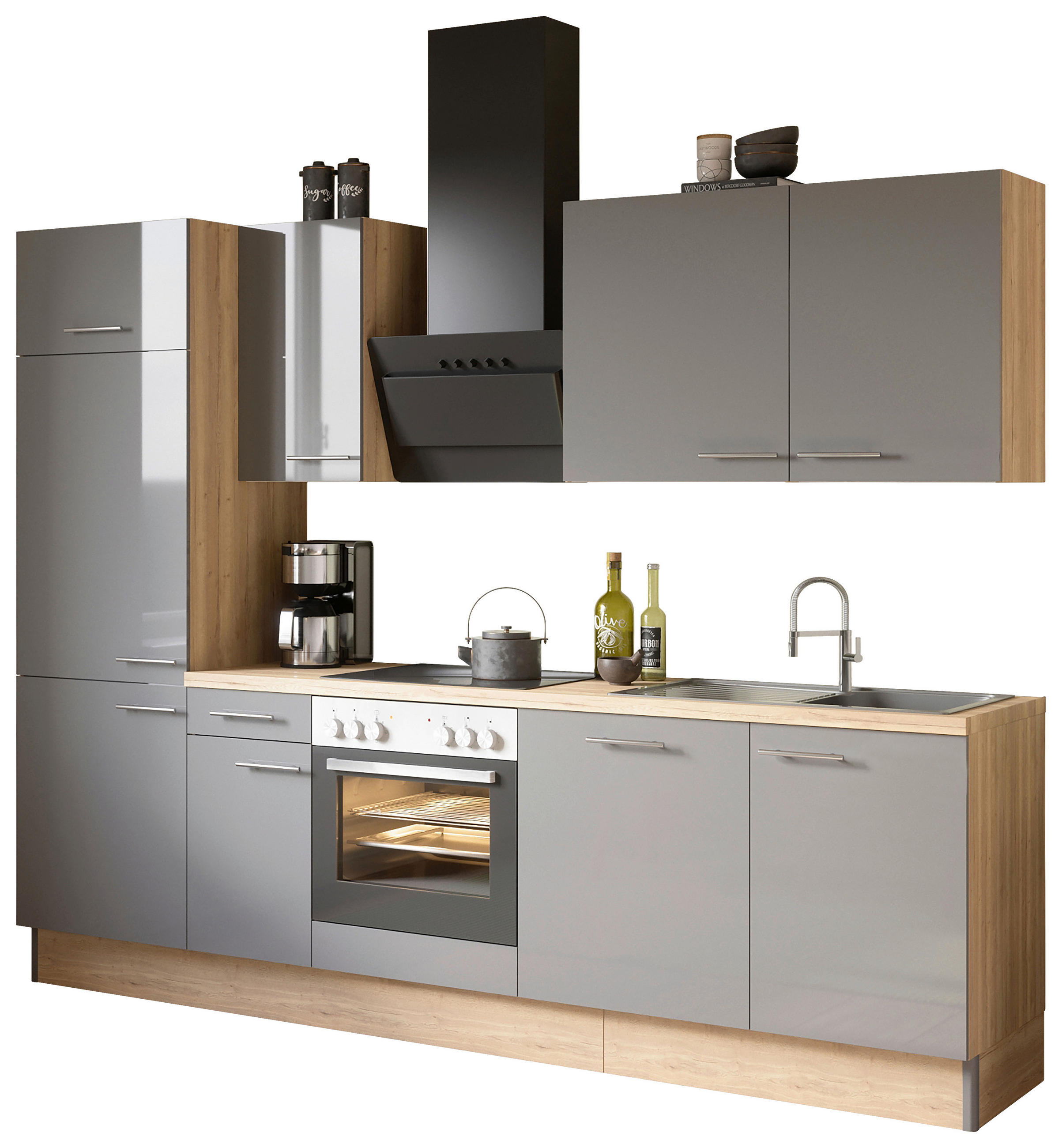 KÜCHENBLOCK 270 cm   in Anthrazit, Eichefarben  - Edelstahlfarben/Eichefarben, Basics, Holzwerkstoff/Metall (270cm) - Optifit