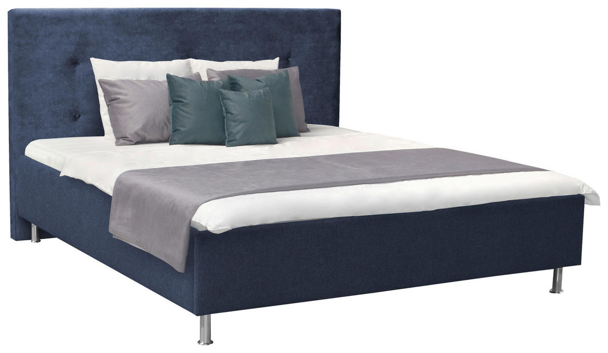 POLSTERBETT Dunkelblau 160/200 cm  - Chromfarben/Dunkelblau, KONVENTIONELL, Kunststoff/Textil (160/200cm) - Ti'me