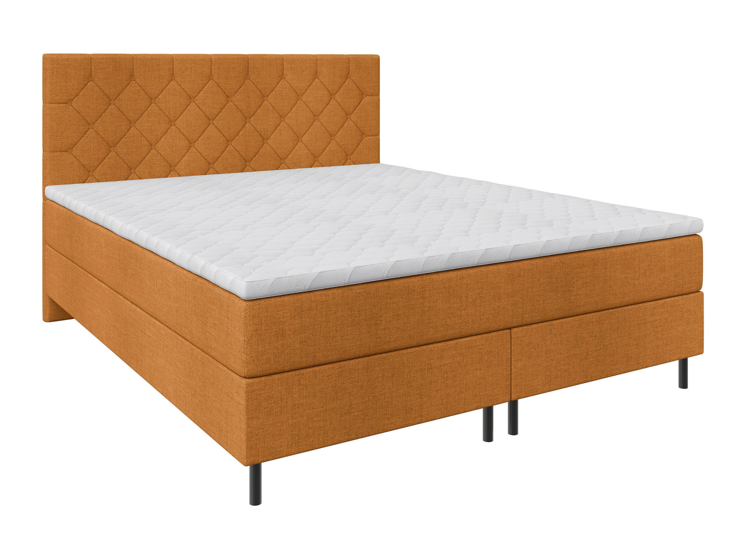 BOXSPRINGBETT 200/200 cm,  in Orange, Matratze, Topper, H2 + H2 = mittel  - Schwarz/Orange, KONVENTIONELL, Textil/Metall (200/200cm) - Chameo