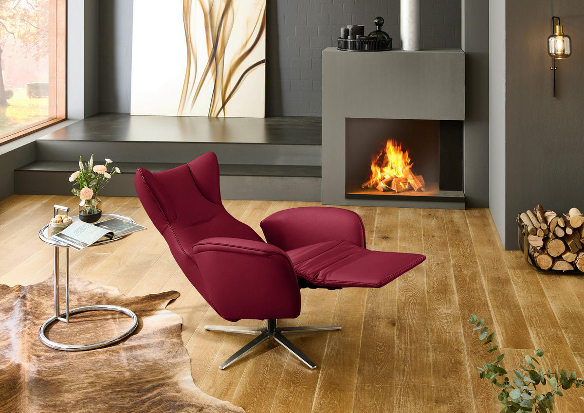 RELAXSESSEL Leder Rot  - Rot/Schwarz, Design, Leder/Metall (75/106/86cm) - Valdera