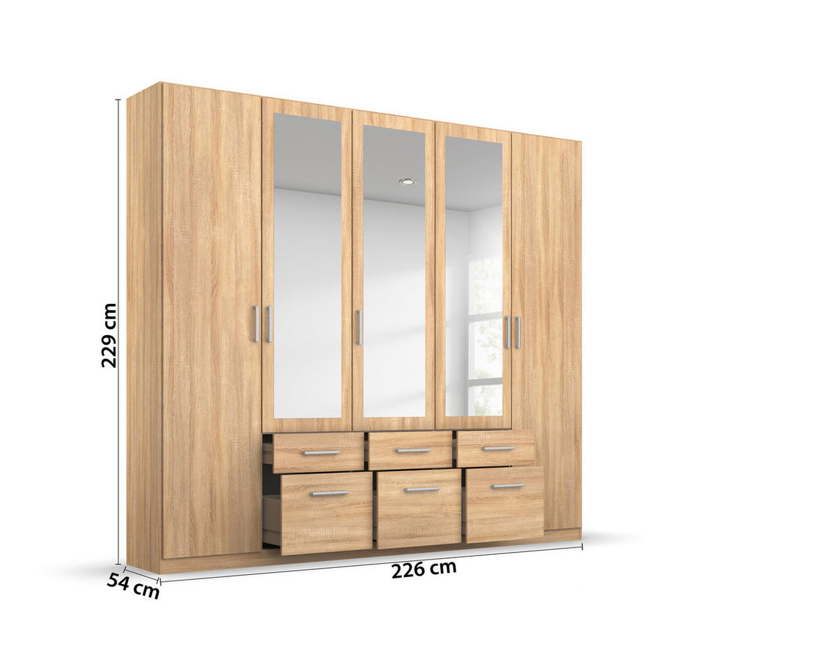 DREHTÜRENSCHRANK  in Sonoma Eiche  - Alufarben/Sonoma Eiche, MODERN, Holzwerkstoff/Kunststoff (226/229/54cm) - Rauch Möbel