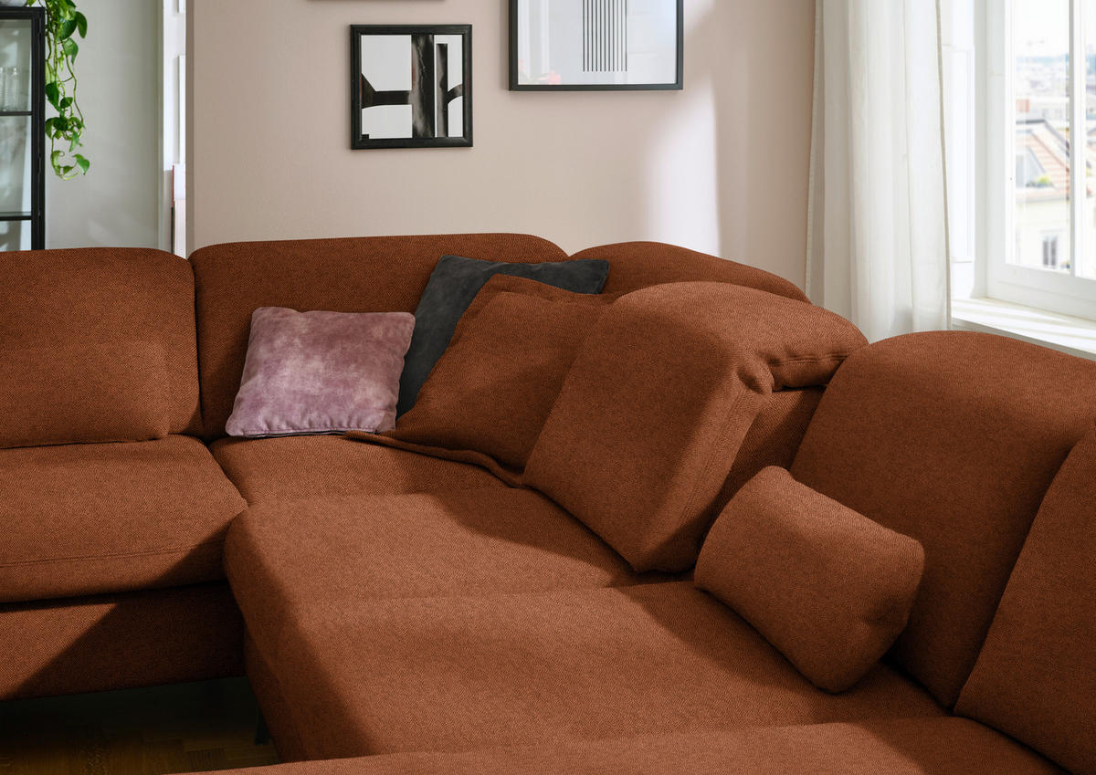 WOHNLANDSCHAFT Chenille Rostfarben  - Rostfarben/Schwarz, Design, Textil/Metall (255/364/198cm) - Beldomo Style