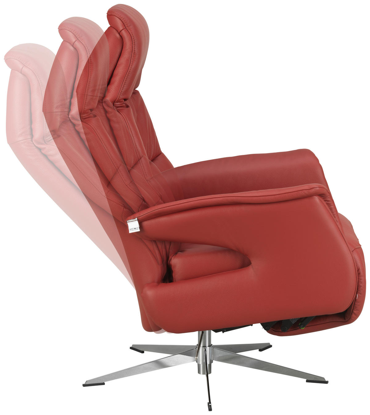 RELAXSESSEL in Leder Rot  - Chromfarben/Rot, Design, Leder/Metall (74/108/86cm) - Welnova