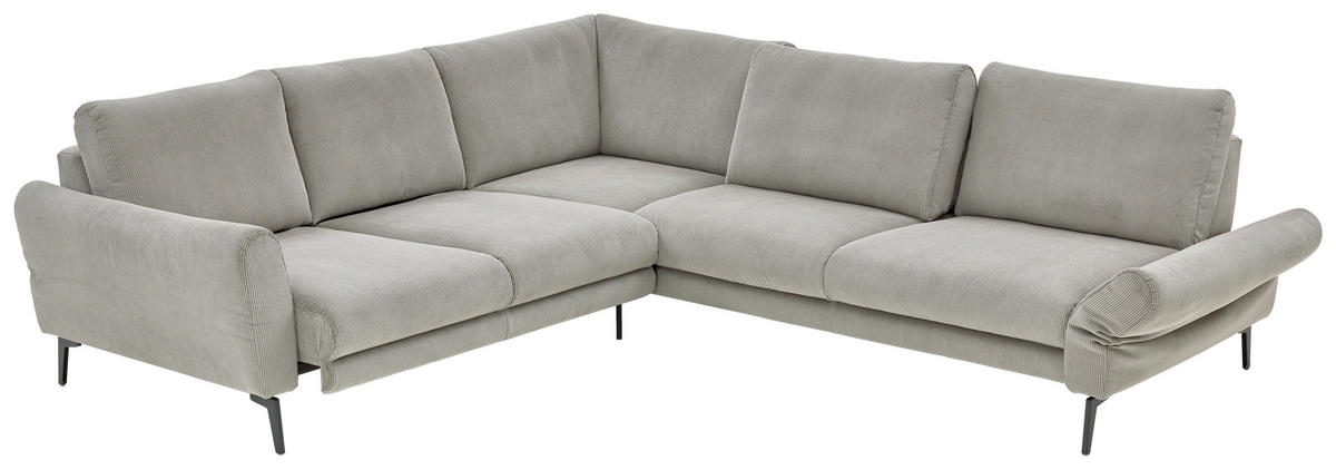 ECKSOFA in Velours, Feincord Grau  - Schwarz/Grau, Design, Textil/Metall (254/280cm) - Beldomo Style