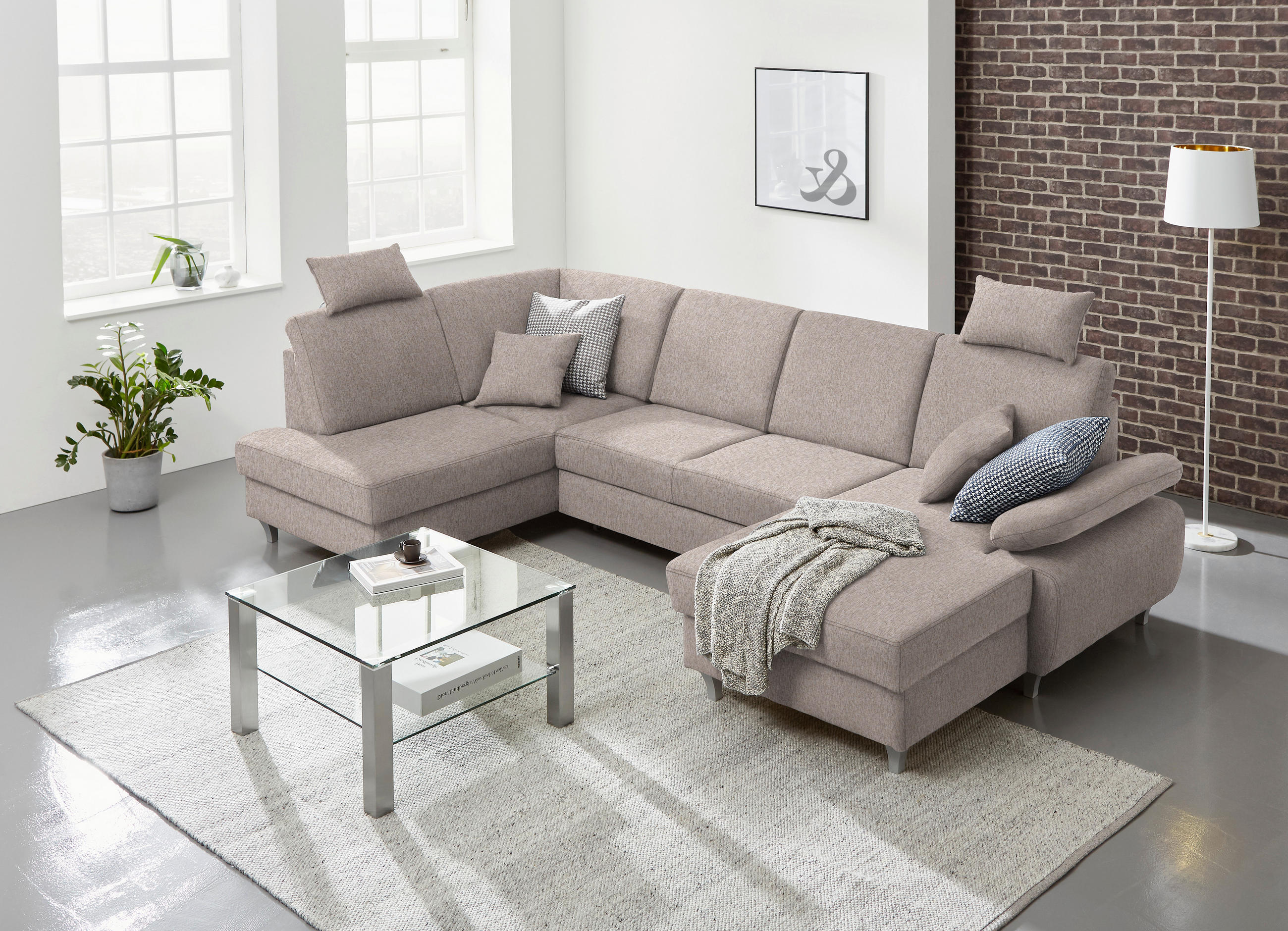 WOHNLANDSCHAFT in Webstoff Rosa  - Silberfarben/Rosa, KONVENTIONELL, Holz/Textil (186/322/167cm) - Cantus