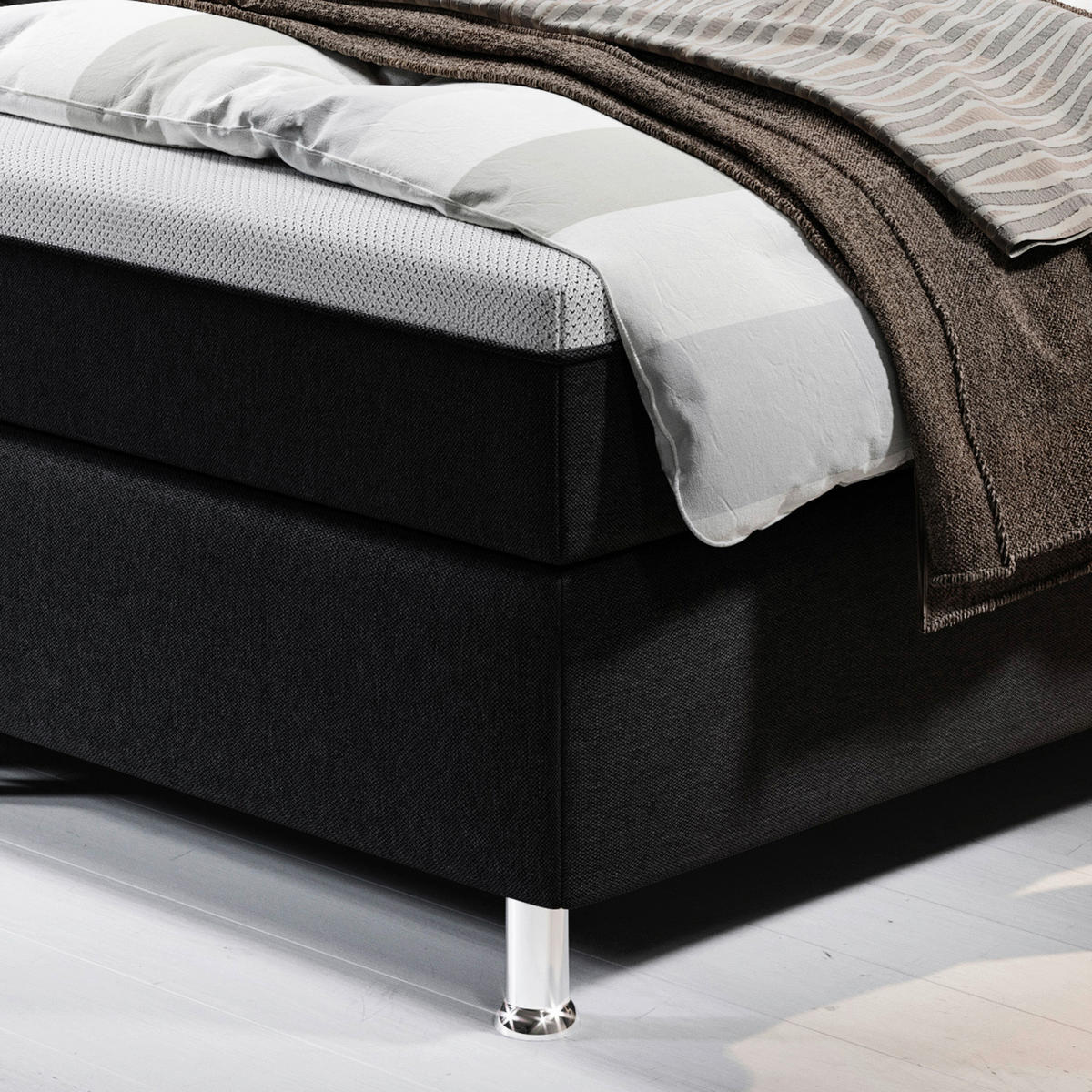 BOXSPRINGBETT 180/200 cm  in Schwarz  - Silberfarben/Schwarz, KONVENTIONELL, Textil/Metall (180/200cm) - MID.YOU