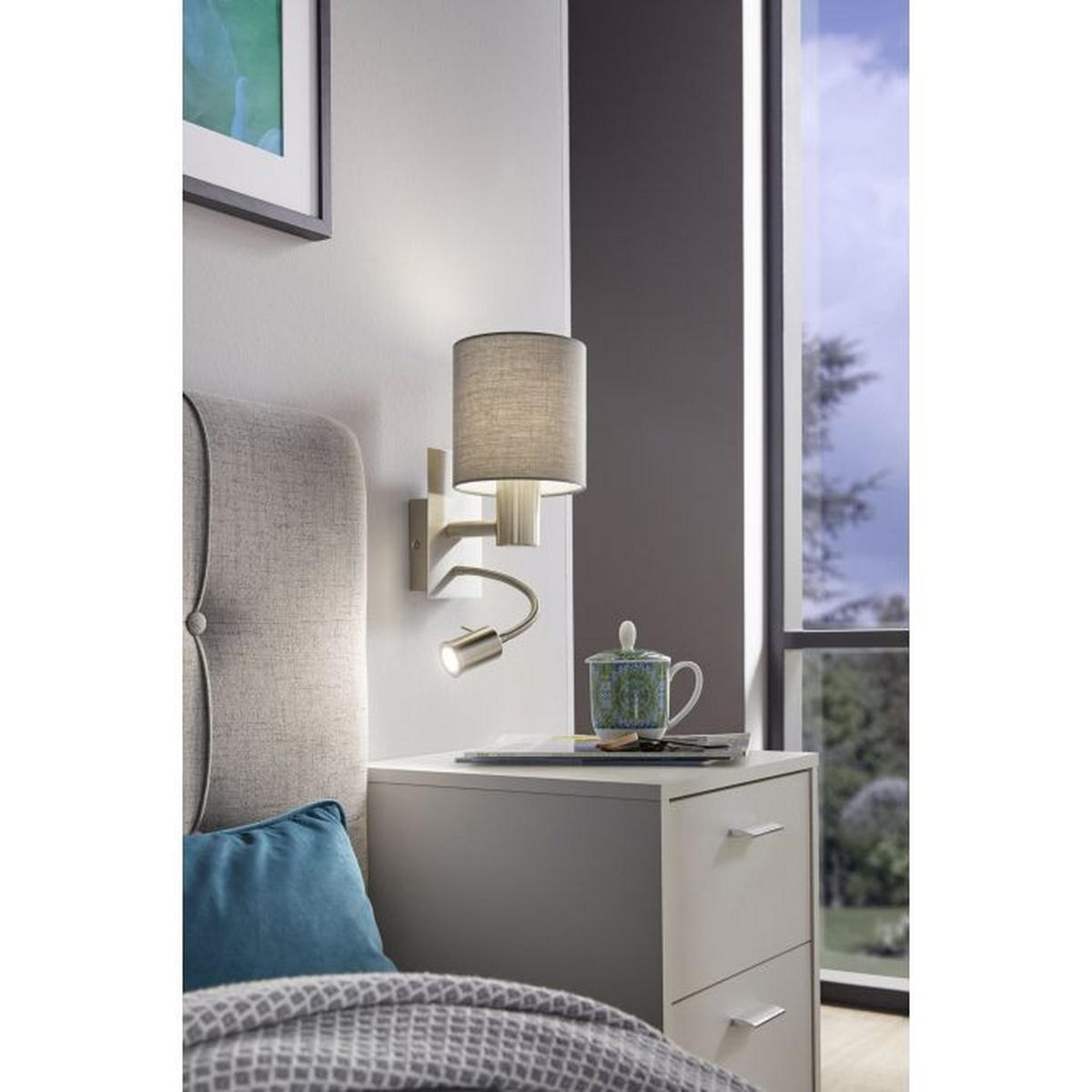 ZIDNA LAMPA PASTERI  - svetlosiva, Osnovno, metal/tekstil (38cm)