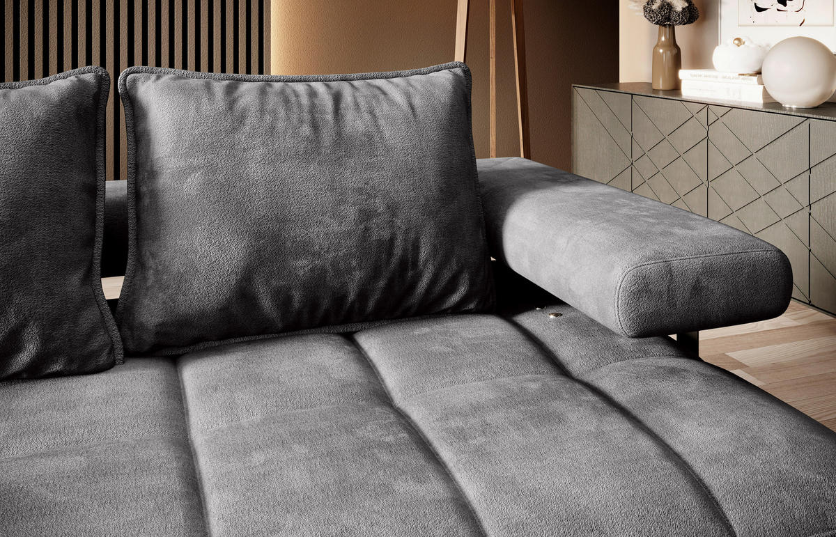 ECKSOFA in Webstoff Dunkelgrau  - Dunkelgrau/Schwarz, Design, Textil/Metall (180/266cm) - Welnova