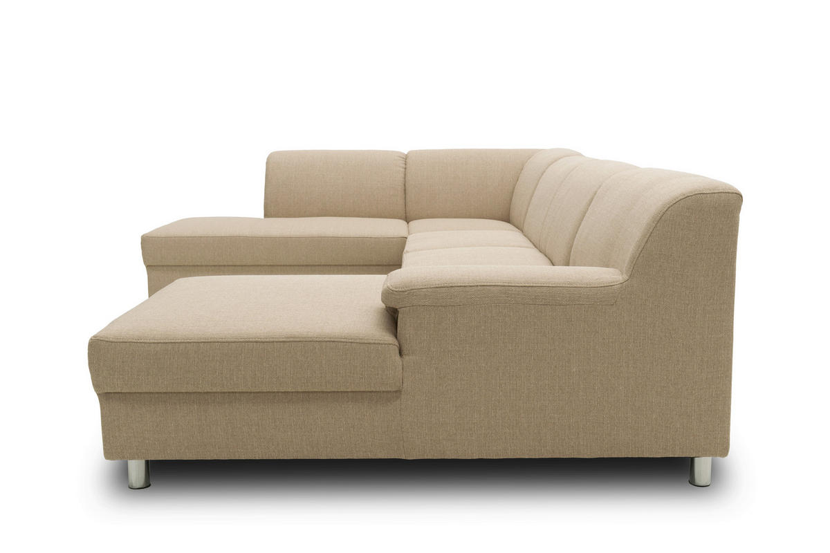 WOHNLANDSCHAFT Beige Webstoff  - Chromfarben/Beige, KONVENTIONELL, Textil/Metall (195/308/150cm) - MID.YOU
