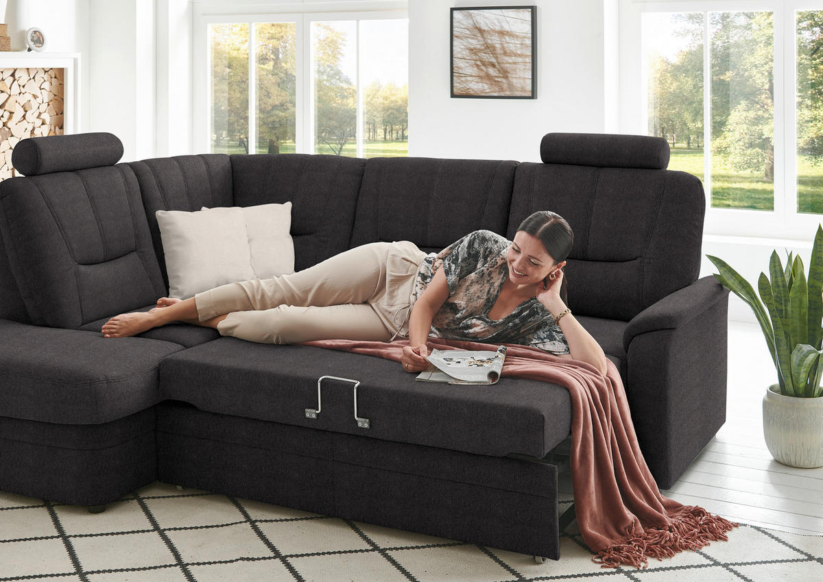 ECKSOFA Chenille Graubraun  - Graubraun/Schwarz, Konventionell, Kunststoff/Textil (185/235cm) - Beldomo Comfort