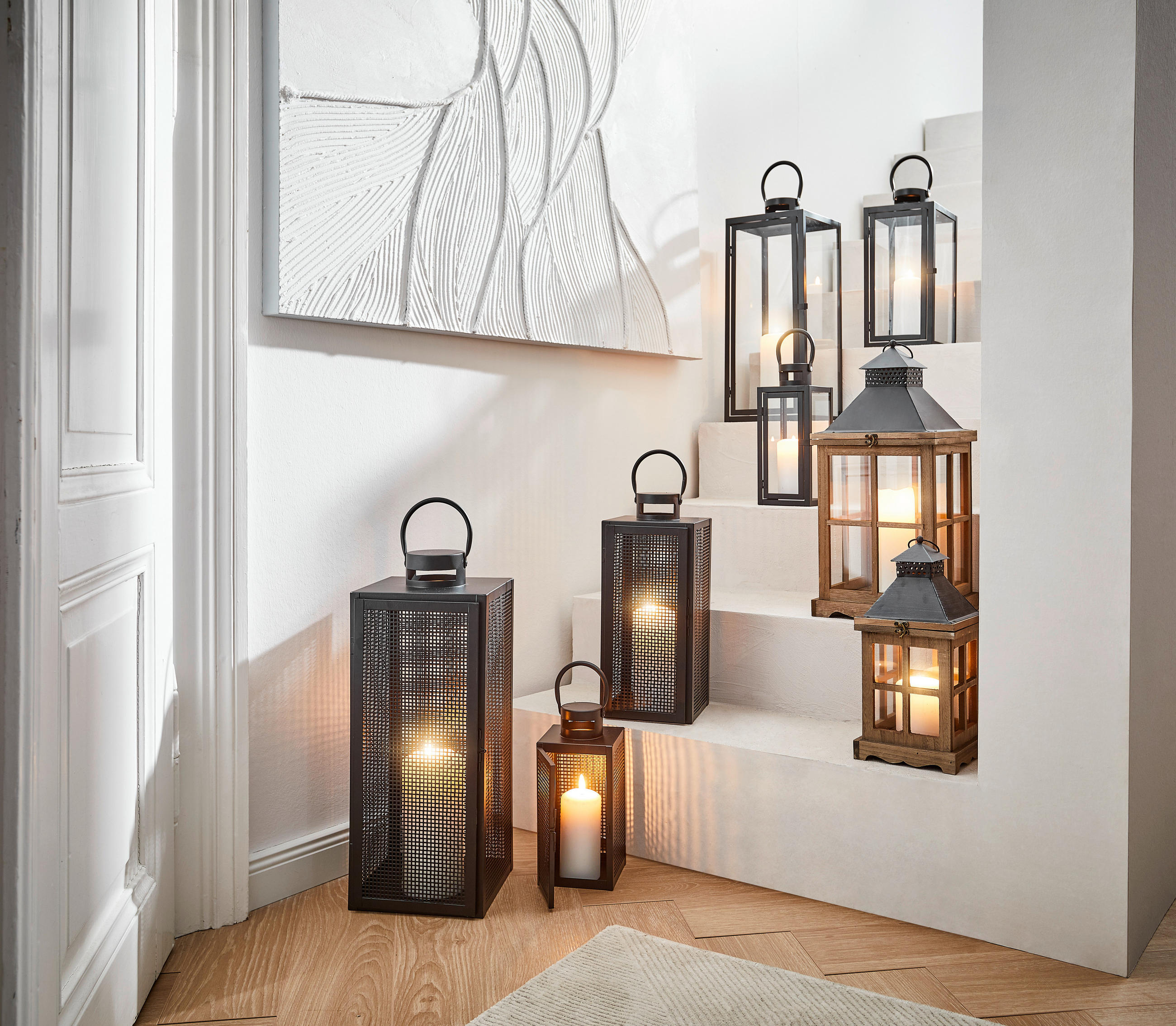 LATERNE - Schwarz, Basics, Glas/Metall (21/54/22cm) - Ambia Home