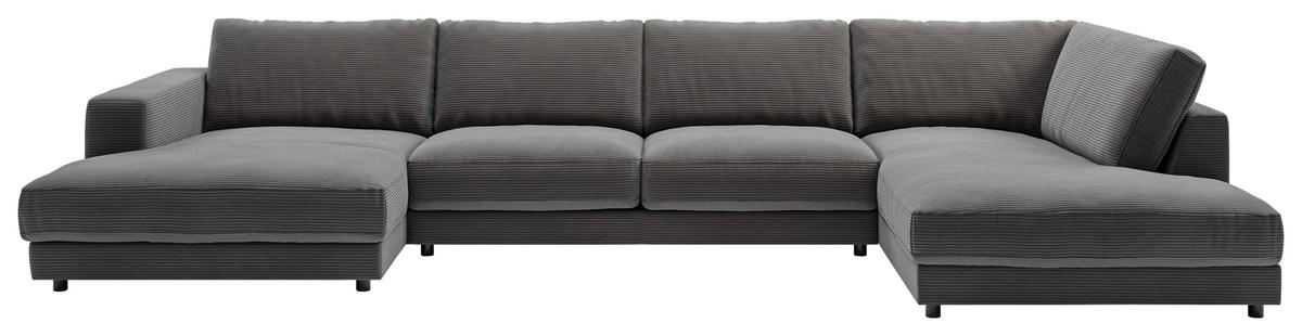 WOHNLANDSCHAFT in Cord Dunkelgrau  - Dunkelgrau/Schwarz, Design, Kunststoff/Textil (190/425/224cm) - Pure Home Lifestyle