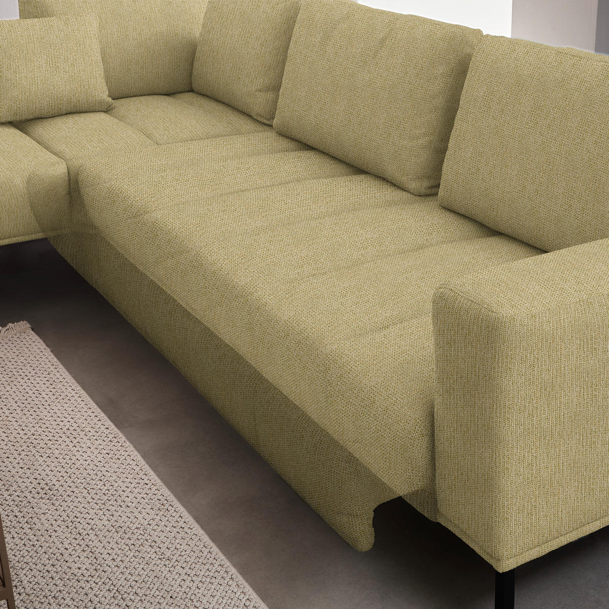 ECKSOFA  in Flachgewebe Grün, Goldfarben  270/308 cm  - Goldfarben/Schwarz, Design, Textil/Metall (270/308cm) - Pure Home Lifestyle