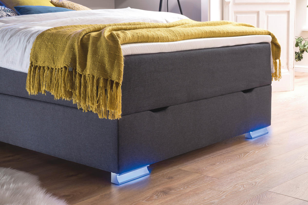 BOXSPRINGBETT 140/200 cm  in Anthrazit  - Anthrazit/Silberfarben, Design, Kunststoff/Textil (140/200cm) - Boxxx