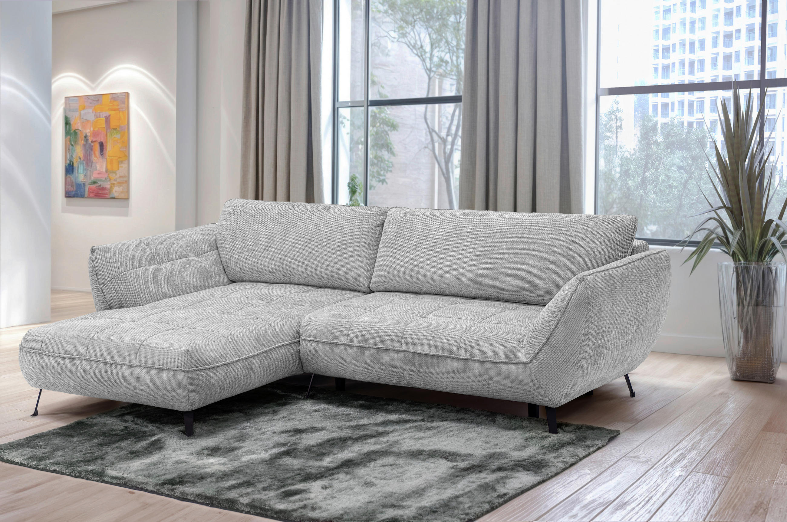 ECKSOFA in Struktur Hellgrau  - Hellgrau/Schwarz, Design, Textil/Metall (187/282cm) - Livetastic
