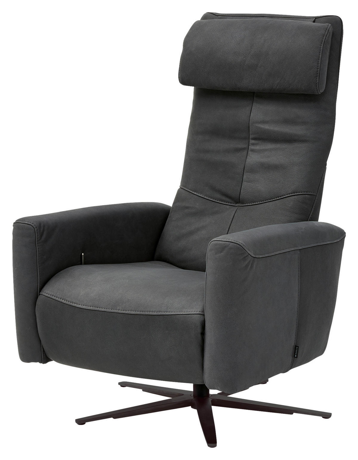 RELAXSESSEL Echtleder Relaxfunktion, Kopfteilverstellung, Rücken echt    - Schwarz/Graphitfarben, Design, Leder/Metall (74/88-117/82-183cm) - Musterring