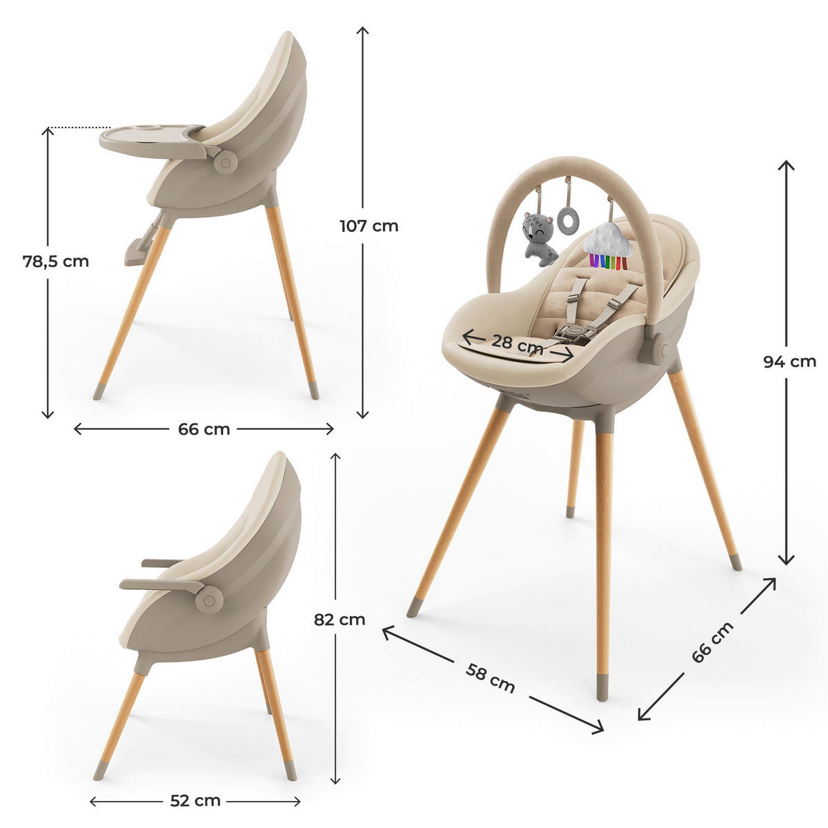 HOCHSTUHL Fini Up  - Beige, Basics, Textil (52-66/58/82-107cm) - Kinderkraft