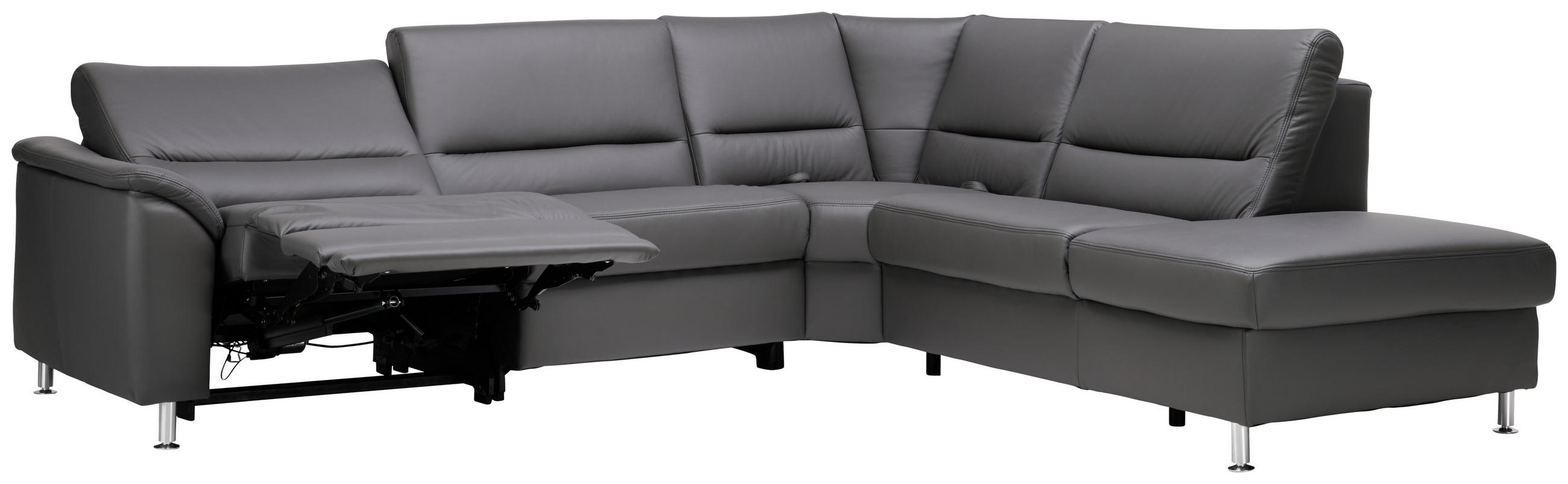 ECKSOFA in Echtleder Grau  290/249 cm  - Alufarben/Grau, KONVENTIONELL, Leder/Metall (290/249cm) - Beldomo Premium