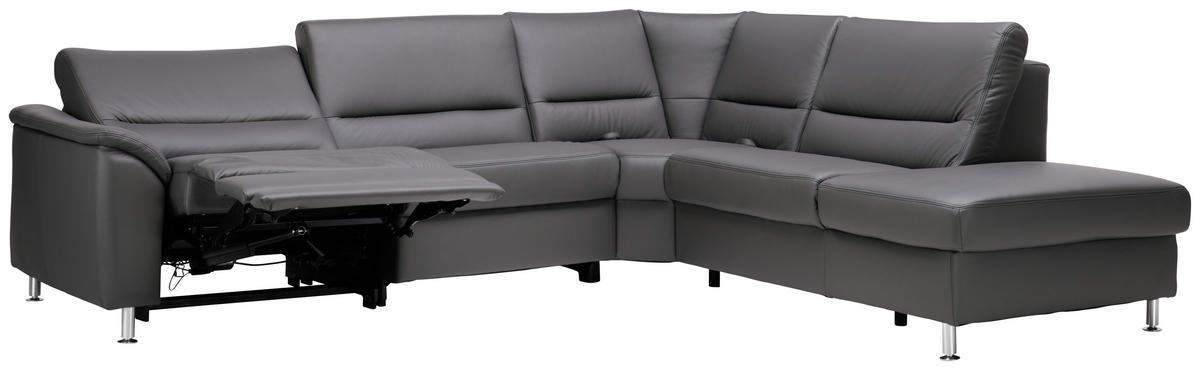 ECKSOFA in Echtleder Grau  - Alufarben/Grau, Konventionell, Leder/Metall (290/249cm) - Beldomo Premium