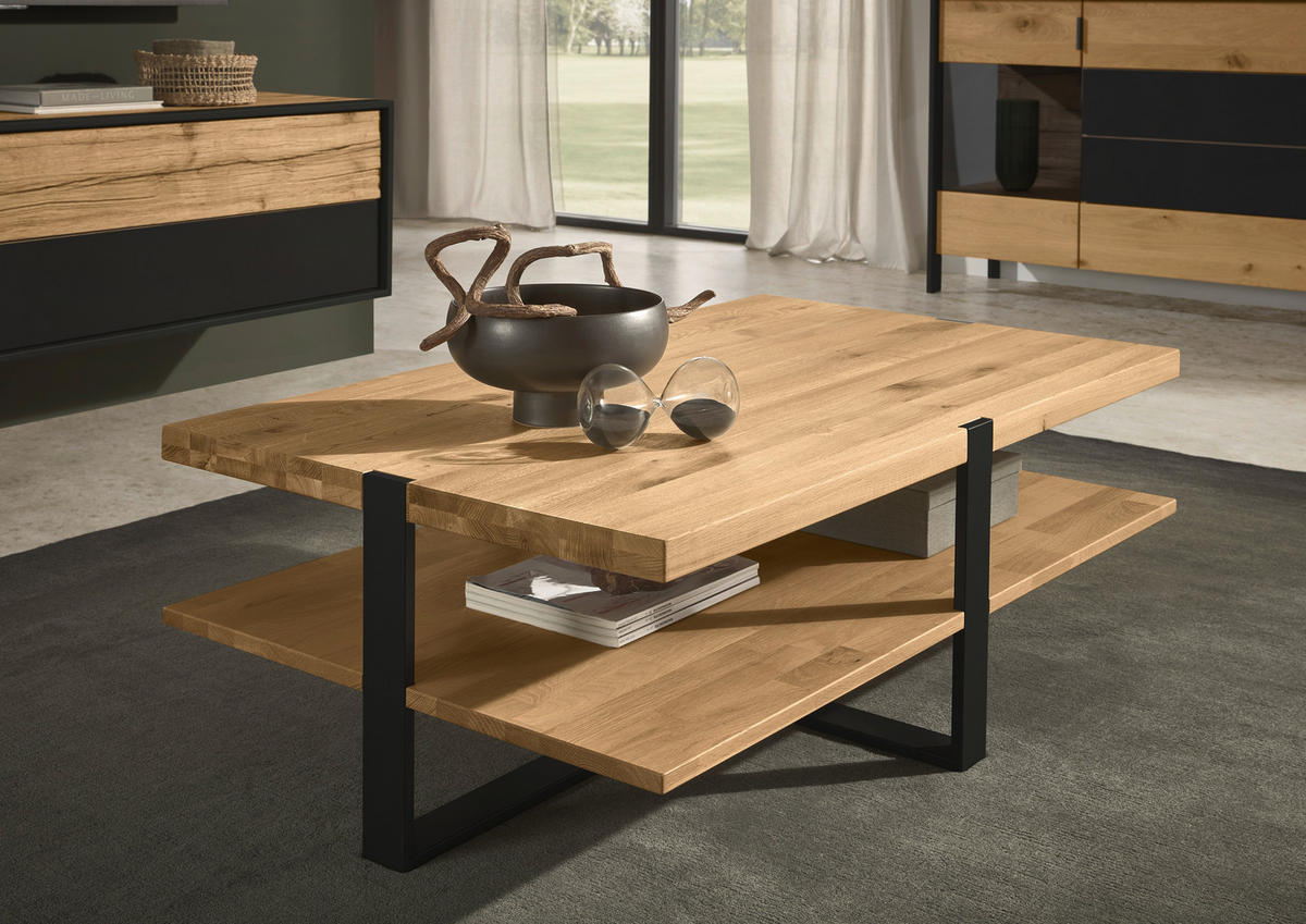 COUCHTISCH Holz, Metall 120/70/40 cm  - Eichefarben/Alufarben, Natur, Holz/Metall (120/70/40cm) - Valdera