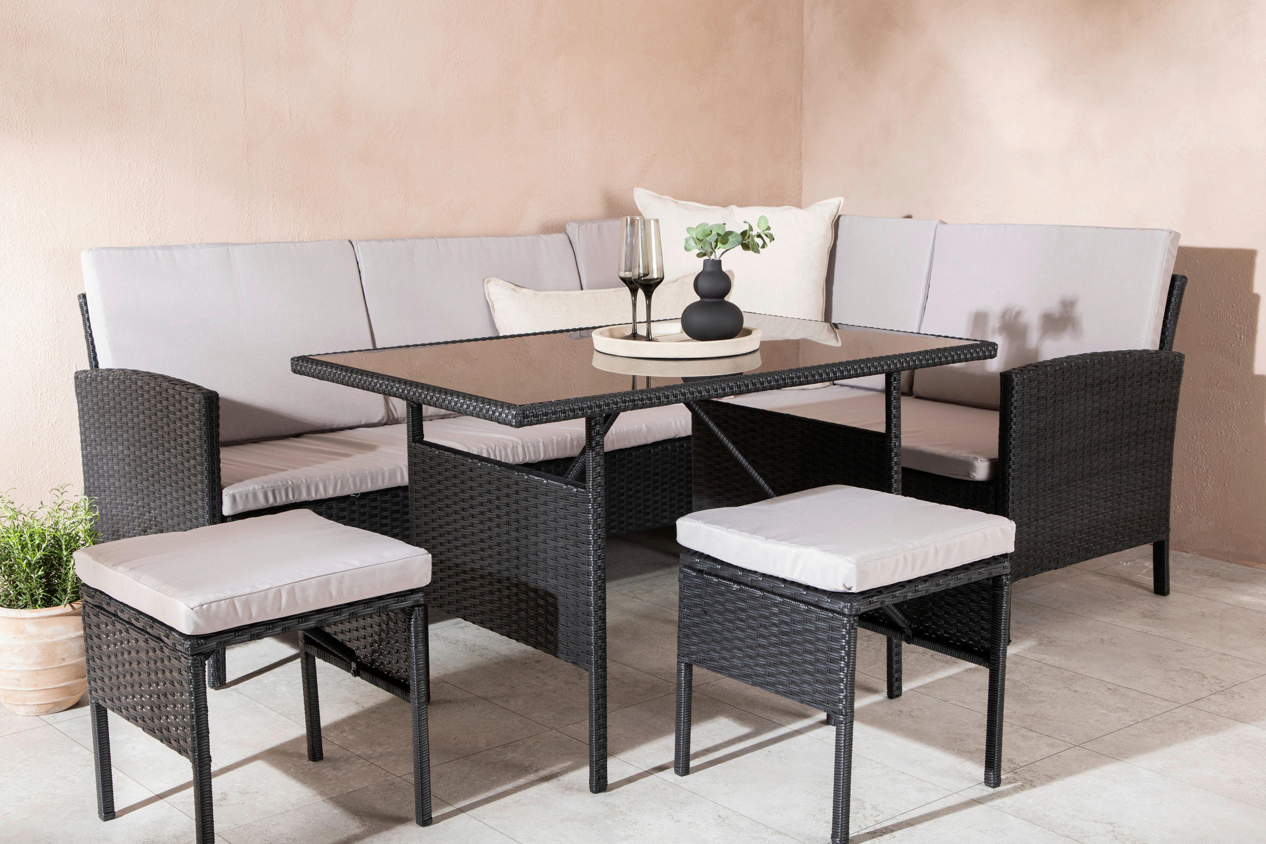 LOUNGESET  - grå/svart, Klassisk, plast - Gardenson