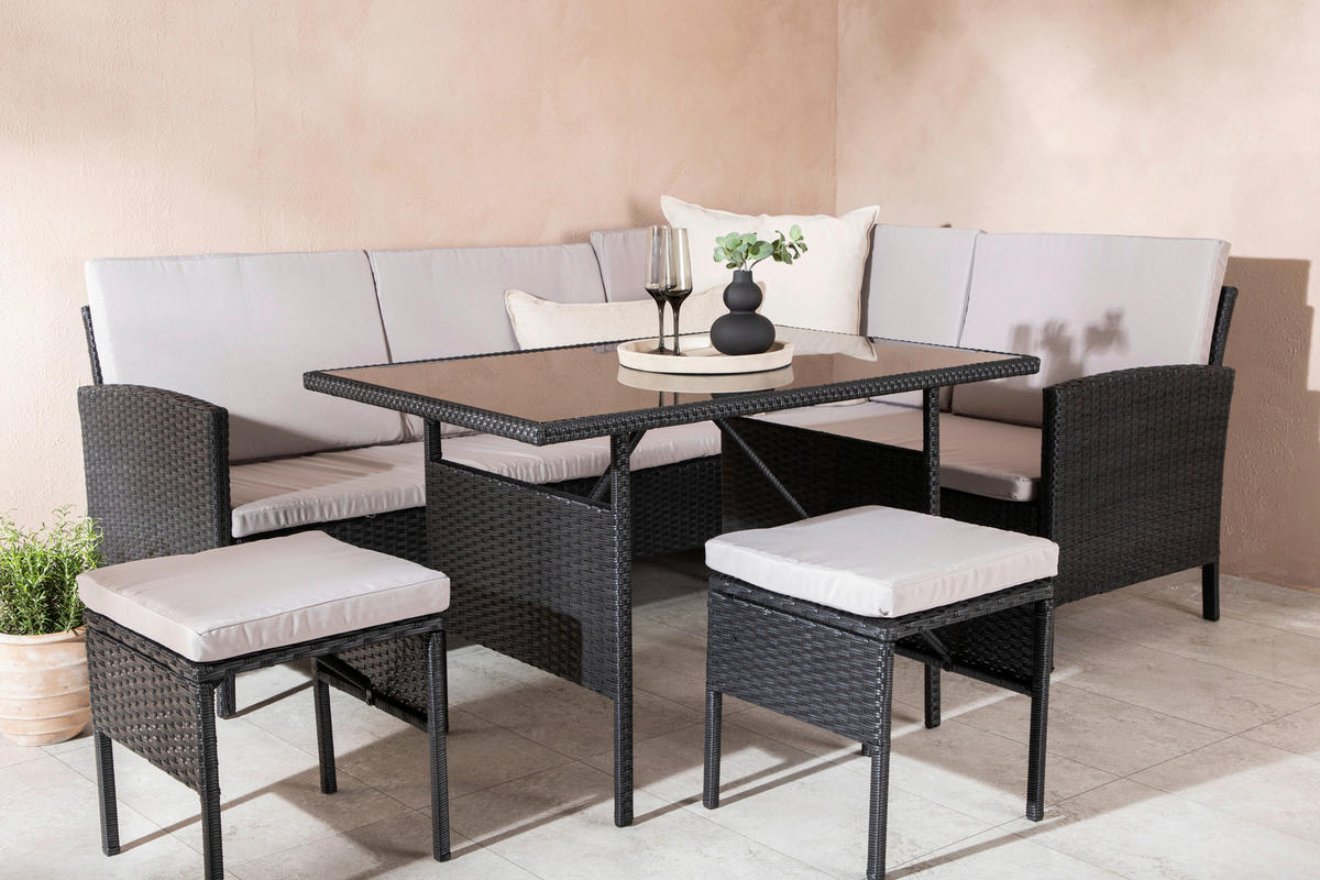 DINING-LOUNGESET  - Schwarz/Grau, KONVENTIONELL, Kunststoff - Gardenson