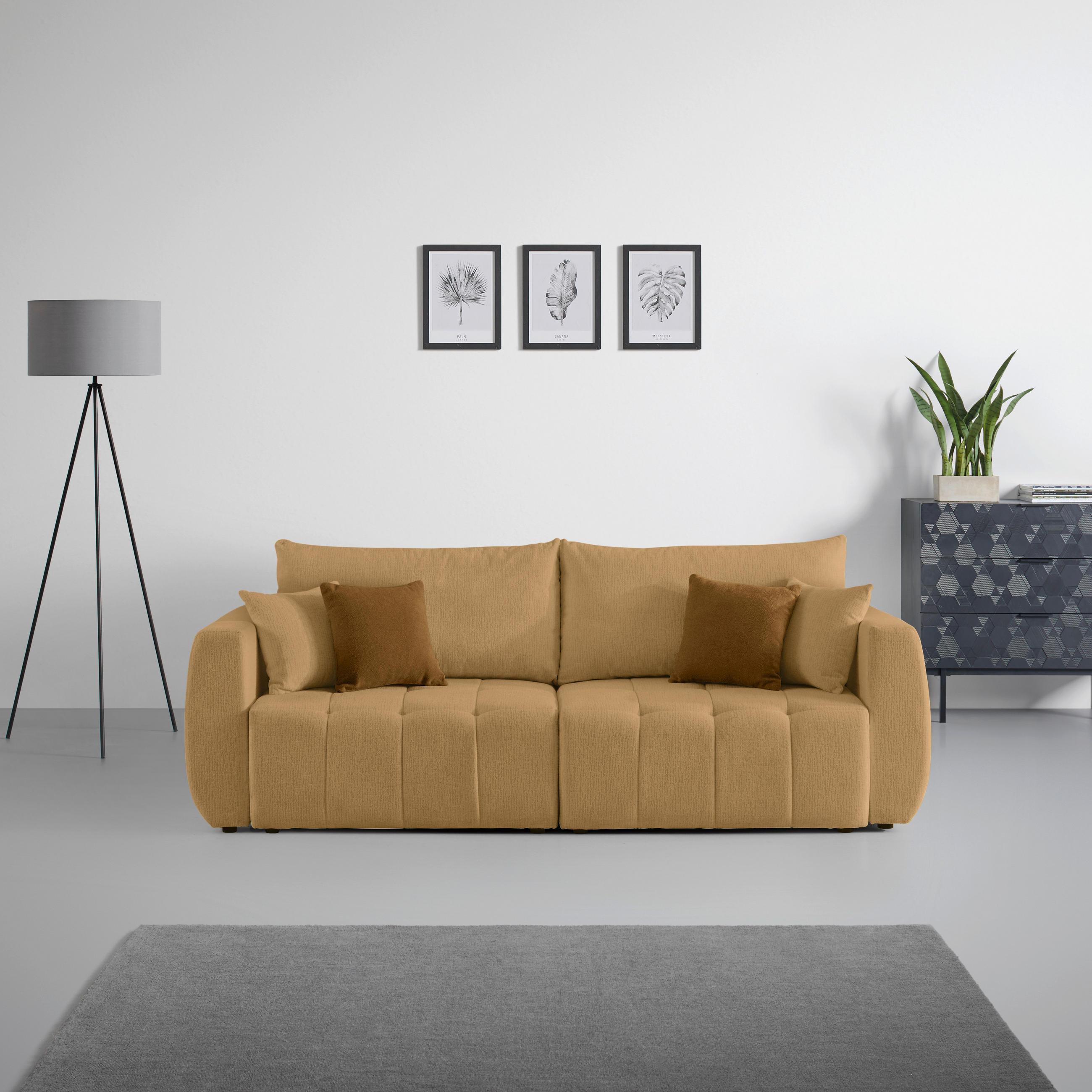 SCHLAFSOFA in Chenille, Jacquard Senfgelb  - Gelb/Senfgelb, Kunststoff/Textil (245/74-90/104cm) - MID.YOU