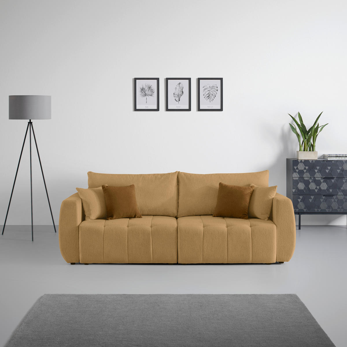 SCHLAFSOFA in Chenille, Jacquard Senfgelb  - Gelb/Senfgelb, Kunststoff/Textil (245/74-90/104cm) - MID.YOU