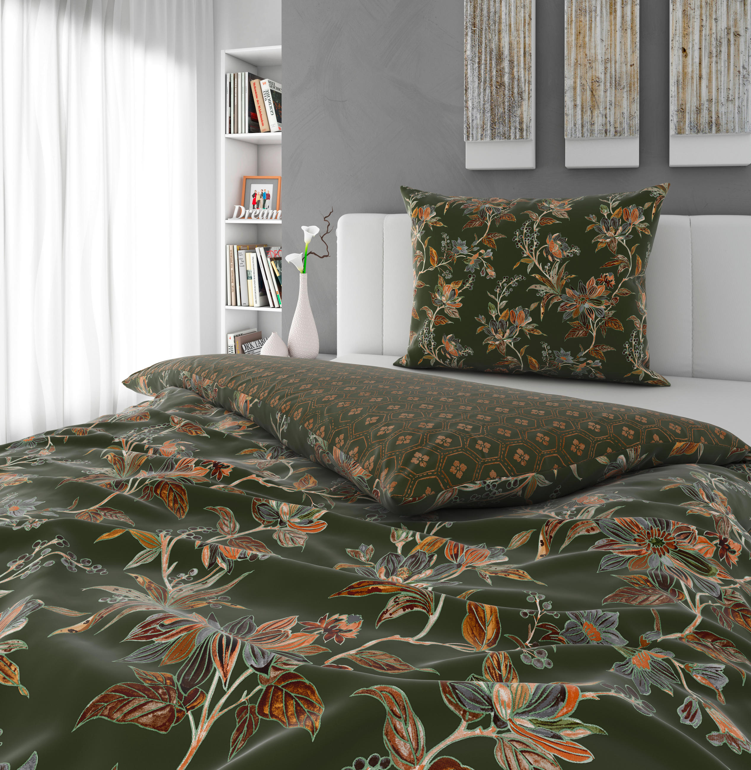 OBOJESTRANSKA POSTELJNINA GEMMA 140/200 cm saten zelena  - zelena, Konvencionalno, tekstil (140/200cm) - Esposa