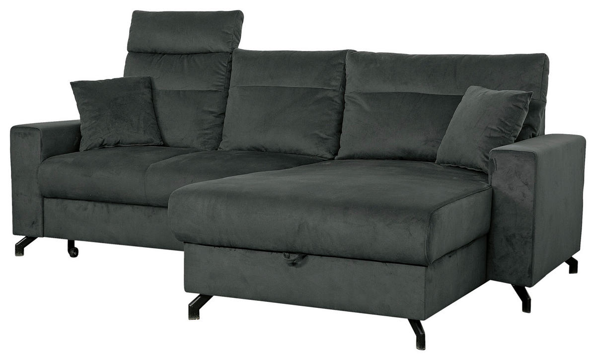 ECKSOFA in Velours Grau  - Schwarz/Grau, Design, Kunststoff/Textil (232/156cm) - Livetastic