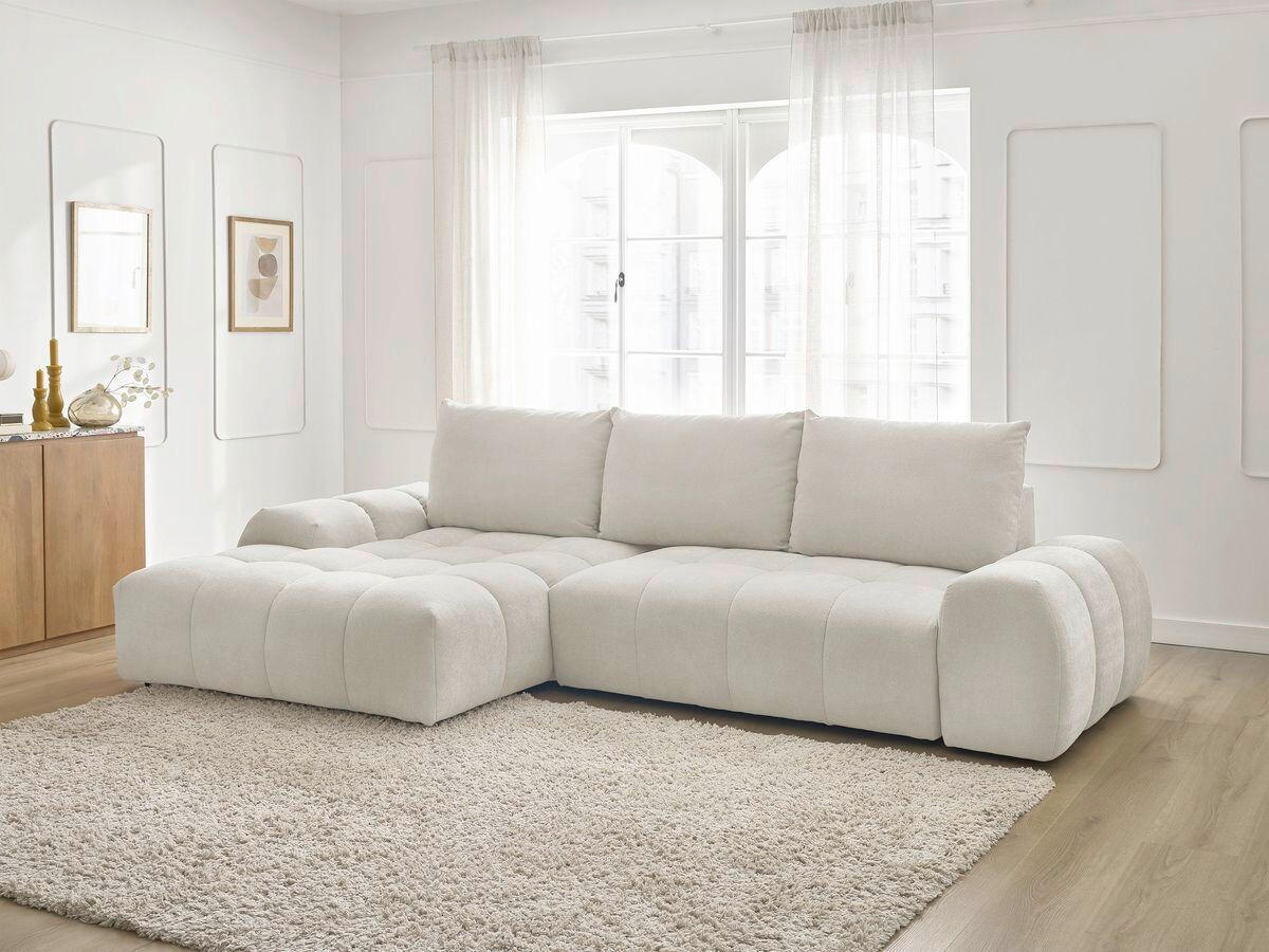 ECKSCHLAFSOFA EVEREST  mit Rücken echt Struktur Weiß  - Schwarz/Weiß, MODERN, Kunststoff/Textil (180/318cm) - Livetastic