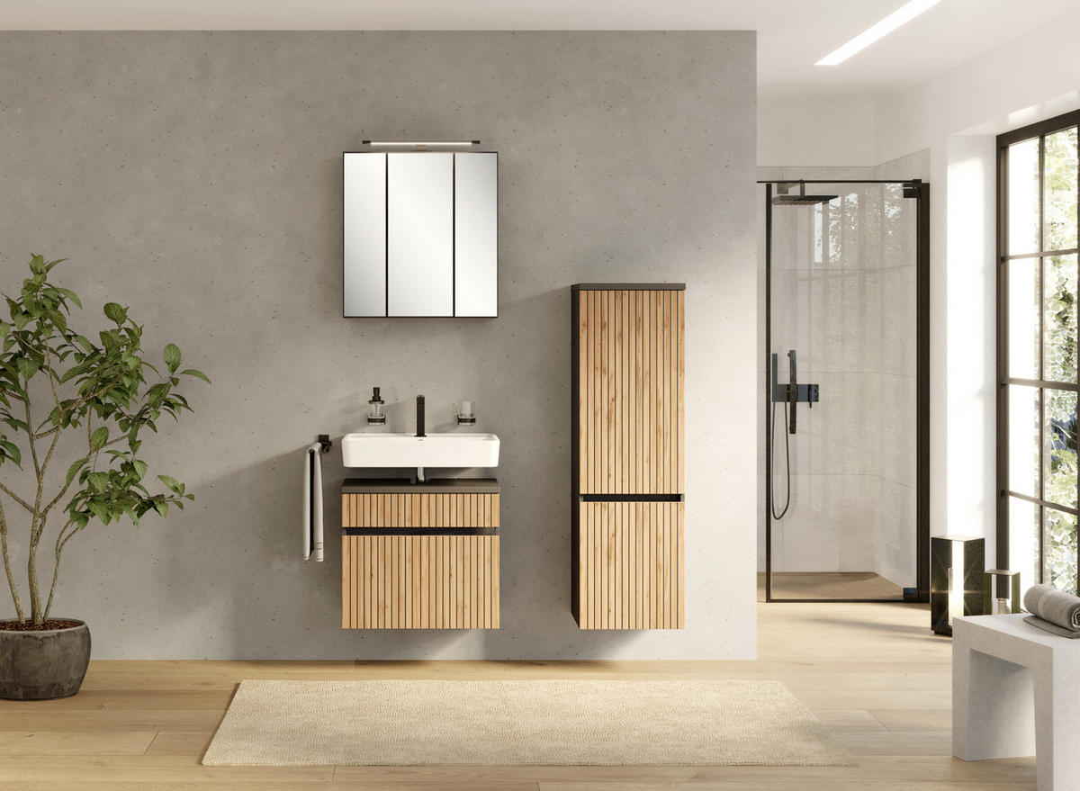 BADEZIMMER  in 100 cm  - Anthrazit/Eiche Wotan, KONVENTIONELL, Glas/Holzwerkstoff (100cm) - Xora