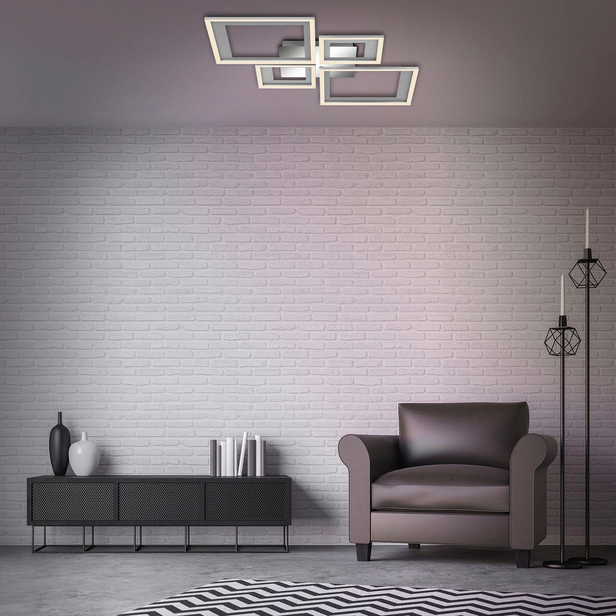 LED MENNYEZETI LÁMPA - krómszínű/alumíniumszínű, Basics, műanyag/fa (53/53/8cm)