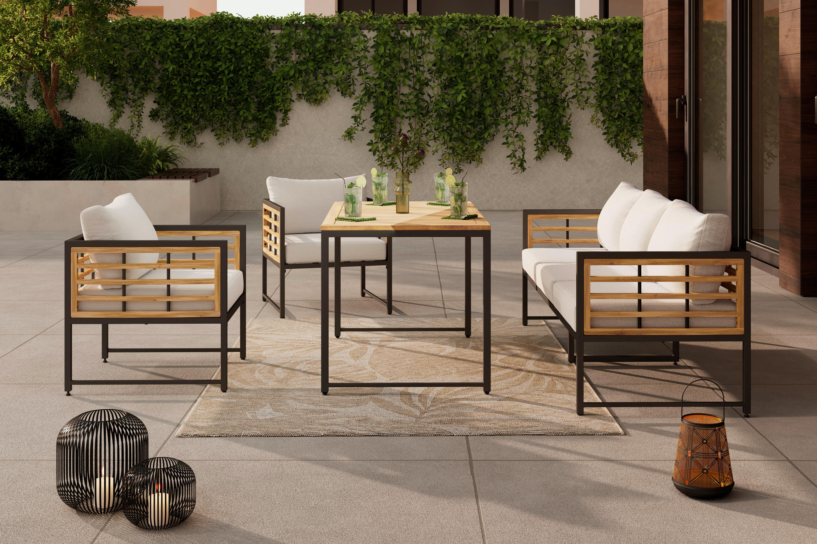 ZAHRADNÍ STŮL, dřevo, kov, 120/65/70 cm - černá/přírodní barvy, Moderní, kov/dřevo (120/65/70cm) - Ambia Garden