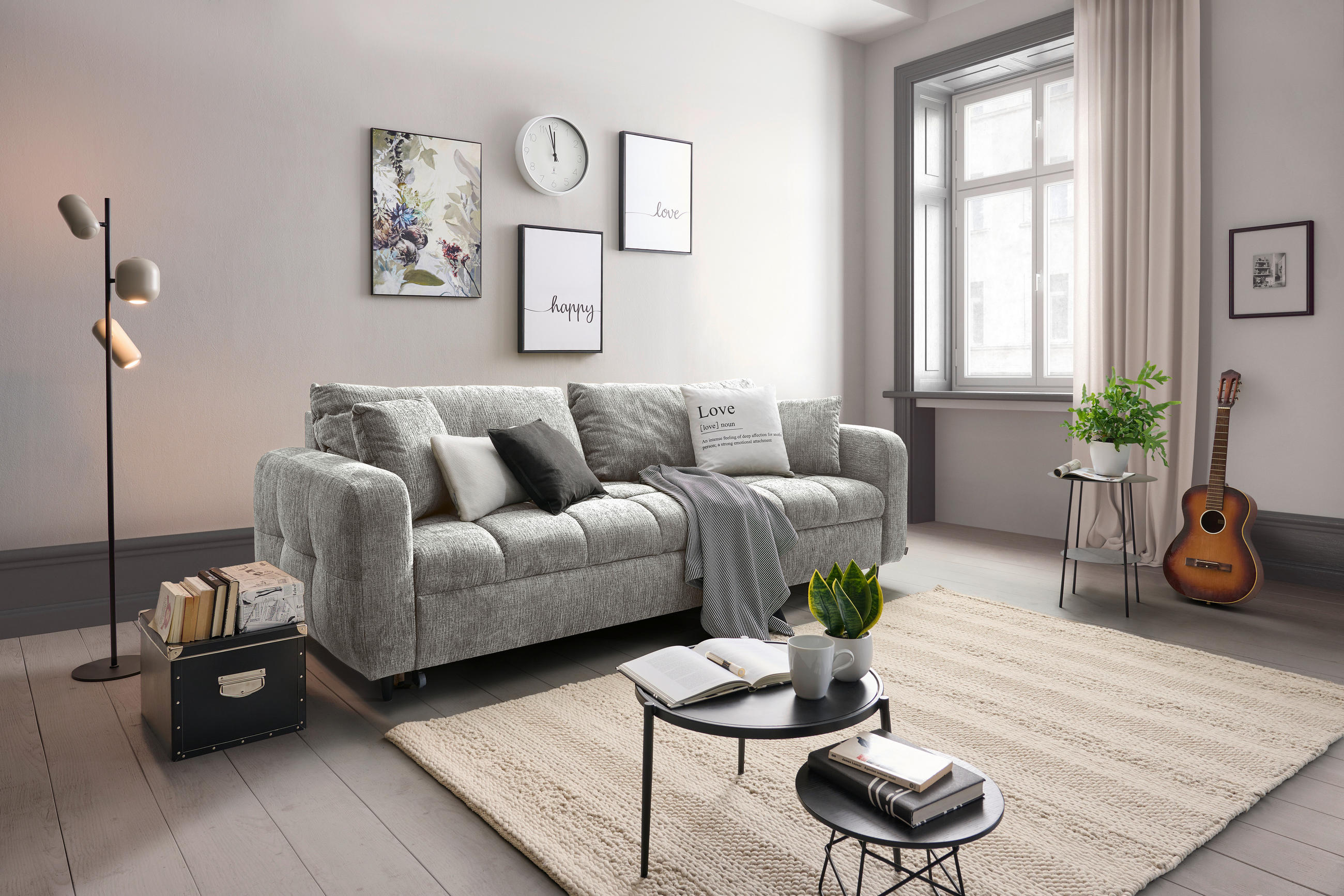 SCHLAFSOFA Flachgewebe Dunkelgrau  - Dunkelgrau/Schwarz, Design, Holz/Textil (236/88/101cm) - Lomoco