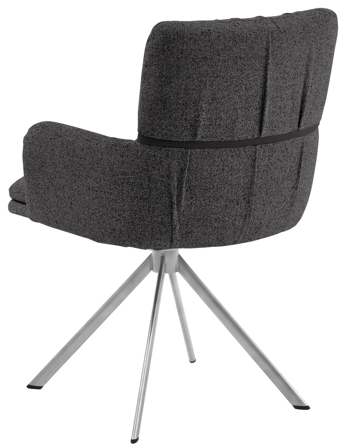 ARMLEHNSTUHL  Typenauswahl, Sitzfläche 360° drehbar, inklusive Armlehnen, Gestellauswahl, automatische Rückholfunktion Mikrofaser  Graphitfarben  - Edelstahlfarben/Silberfarben, Design, Textil/Metall (61/86/63cm) - Valdera