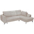 ECKSOFA Beige Chenille Zierkissen, Bettkasten, Schlaffunktion, Rücken echt, Kopfteilverstellung, Liegefläche im Originalstoff  - Beige/Schwarz, KONVENTIONELL, Textil/Metall (266/185cm) - Carryhome