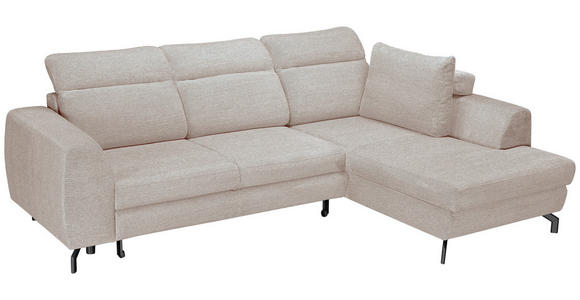 ECKSOFA Beige Chenille Zierkissen, Bettkasten, Schlaffunktion, Rücken echt, Kopfteilverstellung, Liegefläche im Originalstoff  - Beige/Schwarz, KONVENTIONELL, Textil/Metall (266/185cm) - Carryhome
