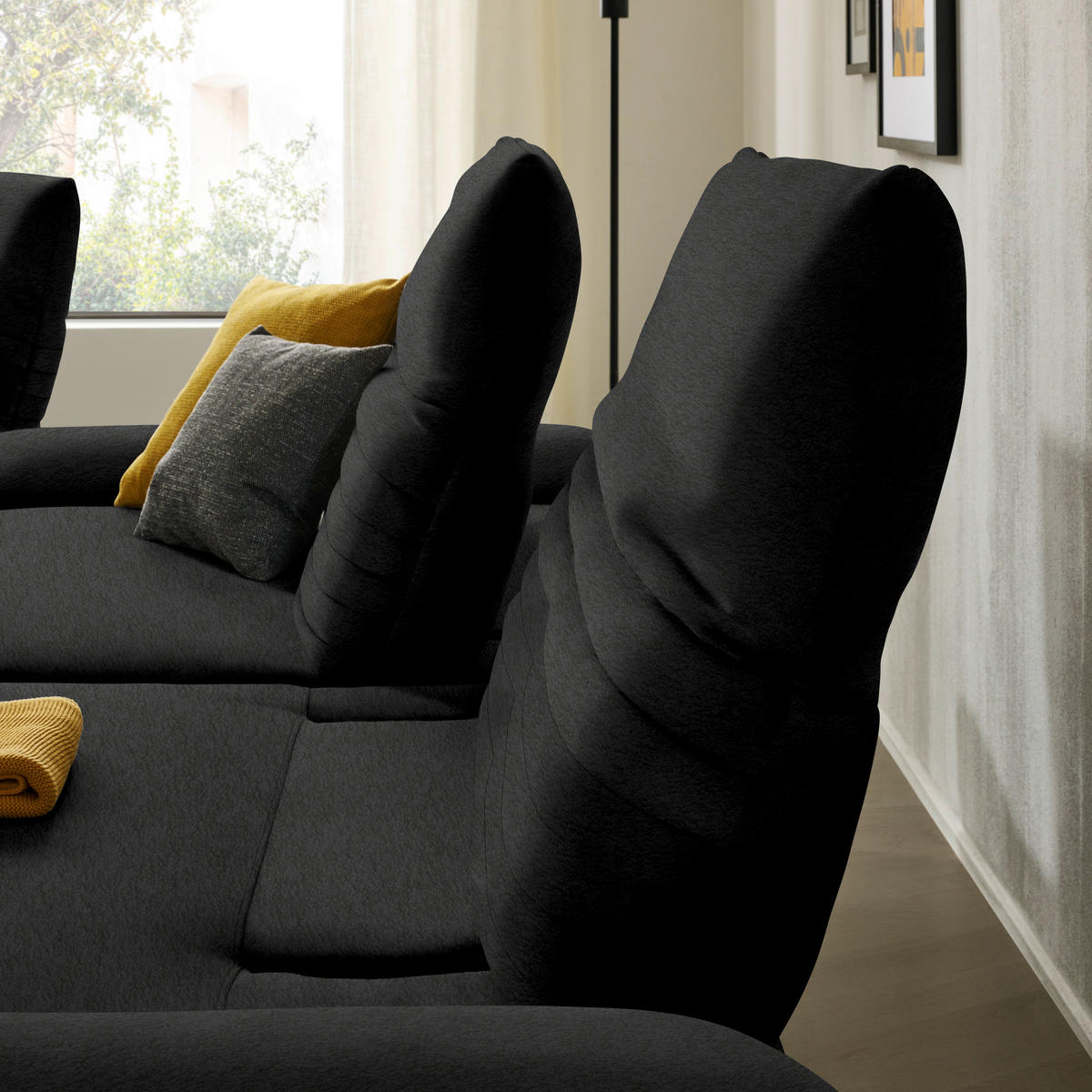 ECKSOFA  in Teddystoff Schwarz  280/170-195 cm  - Schwarz, Design, Textil/Metall (280/170-195cm) - Dieter Knoll