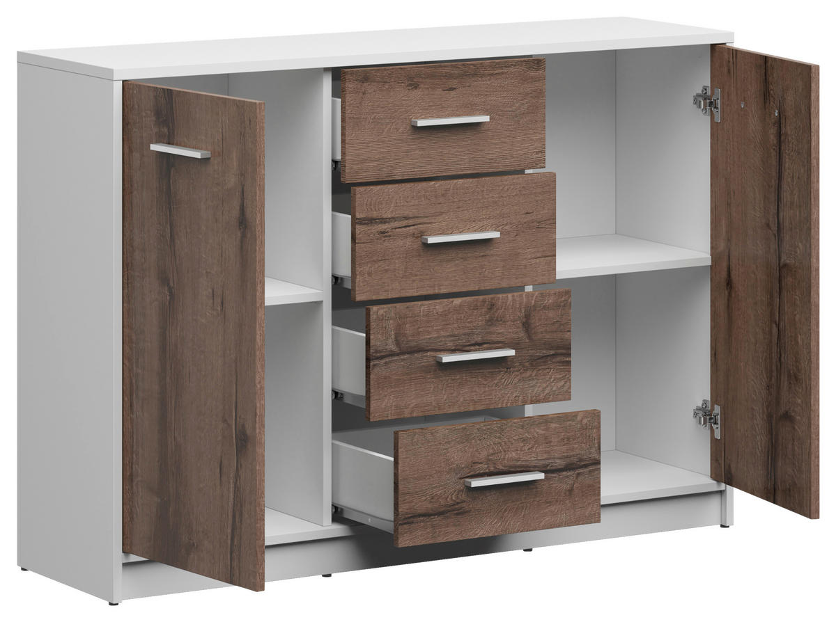 KOMODA, bílá, barvy dubu, 118,5/84/34 cm - bílá/barvy dubu, Design, kompozitní dřevo/plast (118,5/84/34cm)